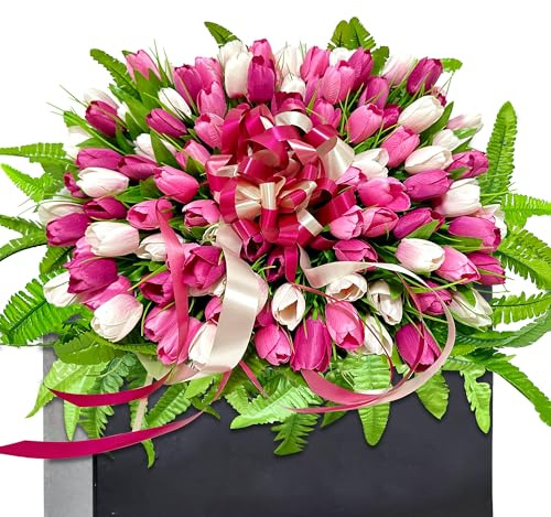 FLOWERIA Spring Flowers for Cemetery Grave Decoration Headstone Flower Saddle with Artificial Tulips, Large Size