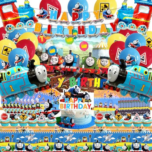 80 Pcs Thomas Geburtstagsdeko, Thomas Geburtstagsparty Ballon, Thomas Partygeschirr Set, Luftballon Thomas Zug, Thomas Cake Decoration, Thomas Pappteller Und Gewebe, Thomas Tischdeko