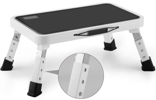 HBTower Tritthocker klappbar, höhenverstellbar, Trittleiter mit Rutschfester Plattform, bis 150 kg belastbar, Stufenleiter für Küche & Haushalt