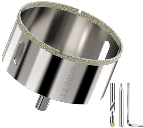 110mm Hole Saw Diamond Drill Bit with carbide Pilot Bit - Ideal Hole Cutter for Tile, Ceramic, Porcelain, Brick, Stone, Glass, Marble and Granite