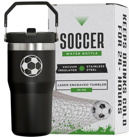 Borraccia da calcio per ragazzi e ragazze, in acciaio inox, isolata sottovuoto, con incisione laser (590 ml)