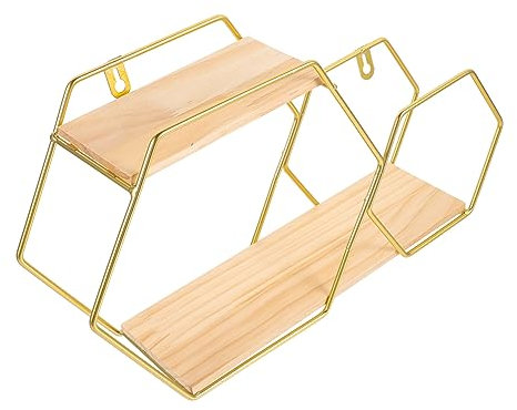 NESTINGHO Sechseckiges Lagerregal Regalhalterung Schwimmende Regale Für Pflanzen Schwimmende Pflanzenregale Pflanzenregal Für Die Wand Schwebende Regale Sechseckige Wandregale Golden Metall