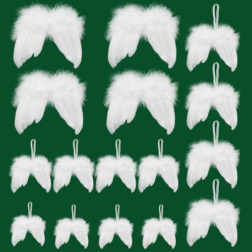 16 Stück Weiße Weihnachtsfeder 4 Größen Weihnachtsbaumschmuck Weiss Federn Weihnachtsbaum Engel Ornamente Kleine Engelsflügel zum Basteln für Handwerk Dekoration DIY für Weihnachtsbaum