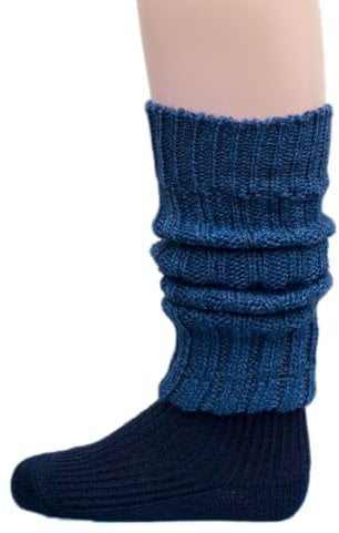 Hirsch Natur, Merino Kinder Beinstulpen Grobstrick, 100% Schurwolle (kbT) (Tweedmarine)