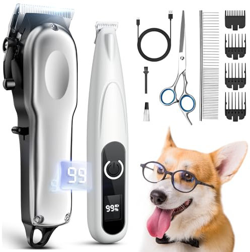 PAPMINI Kit per la toelettatura del cane con trimmer per zampe di cane, tosatrici per cani senza fili a basso rumore per toelettatura, tagliacapelli per cani per capelli spessi, rasoio ricaricabile