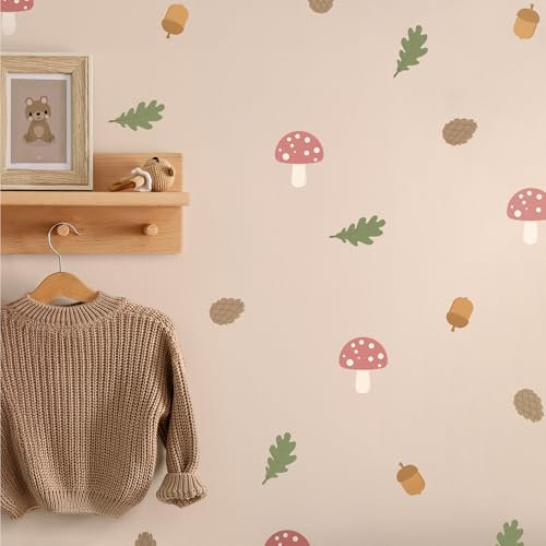 Klebekerlchen® | Wandtattoo Kinderzimmer Mädchen & Junge, Wandsticker selbstklebend, wiederverwendbare & rückstandsfreie Kinderzimmer Deko – Wandtattoo Wald Sticker (Set mit 32 Motiven)