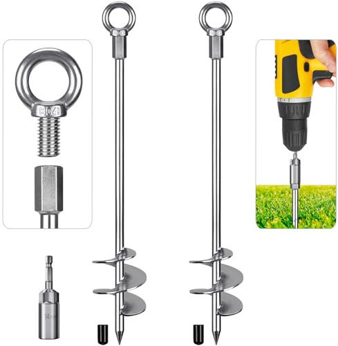 Dolibest Zeltheringe Erdanker Bodenanker, 76cm Schwerlast Zelthaken 2er Trampolin Schraubheringe Groß Sand Erdnägel Spirale Windsturm Spike für Schaukel/Camping/Schuppen/Hund/Carport mit Fester Öse