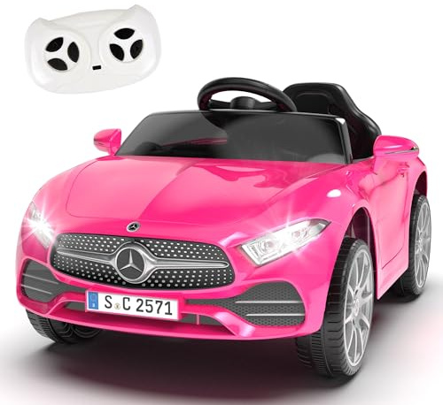 Fillfulfun Licensed Mercedes-Benz CLS 350 12V Ride On Car Truck for Kids, Ride on Toys for Toddlers w/Parent Control, Spring Suspension, Power Wheels for Girls w/Bluetooth, Music, LED Lights (Pink)
