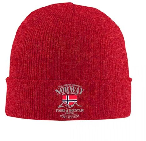 KETAFOUND Unisex Beanie-Mütze Mit Norwegischer Flagge – Bergaufdruck, Gestrickte Wintermütze Aus Acryl, Warme Strickmütze, Motorhaube Für Weihnachten, Skifahren, Beanie-Mütze Für Er