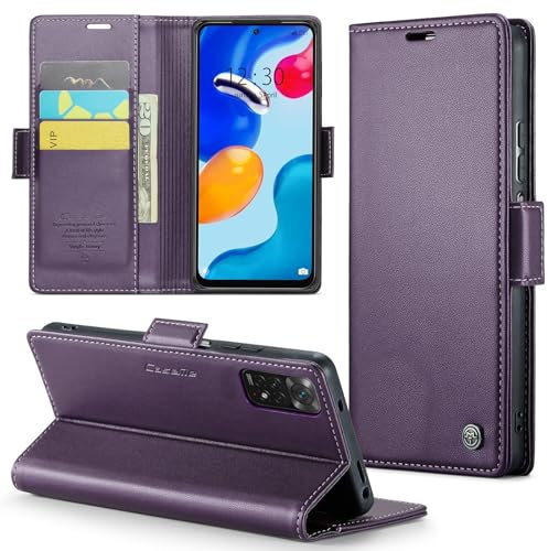 Rerzoiro Handyhülle für Xiaomi Redmi Note 11/ Note 11S 4G Hülle, Premium PU Lederhülle Klappbar Flip Case[RFID Blocker] Tasche Magnet Kartenfach Klapphülle für Redmi Note 11/ Note 11S 4G, Lila