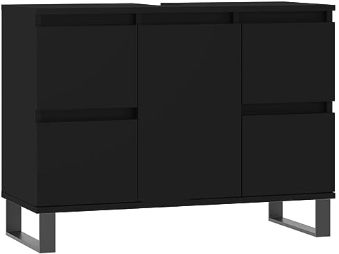 Homvdxl Breiter Waschbeckenunterschrank, 80 x 33 x 60 cm, Unterschrank, Aufbewahrungsmöbel mit 4 Schubladen und 1 Tür, Schwarz