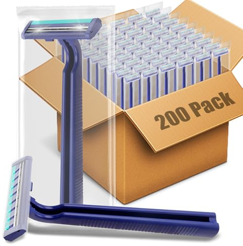 MAGDIY Disposable Razors Bulk for Men 200 Pack, Homeless Supplies Bulk, Twin Blade Mens Travel Supply Razor for Shaving, Safety Beard Shavers for Camping Bathing Hotel (Blue)