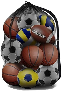 Weenwill Drawstring Mesh Ball Bag,30 x 40 inch Extra Large Sports Net Ball Bag with Adjustable Shoulder Strap Waterproof Storage Backpack for Football Basketball Volleyball Rugby Ball Swimming Gear