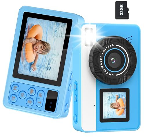 MOREXIMI Fotocamera digitale impermeabile da 3 m, videocamera 4K per snorkeling, regalo di Natale e compleanno, per piscina, con scheda da 32 GB (blu)
