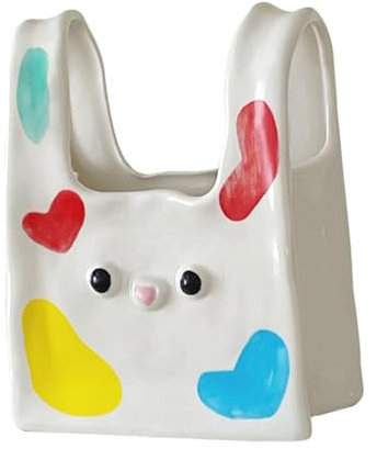 ULTECHNOVO Blumenvase Aus Keramik in Handtaschenform Kleine Dekorative Vintage-vase Für Knospen Süße Osterhasenvase Als Couchtisch-mittelstück