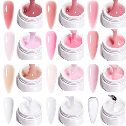 BUTBU 12 Stück SALON Aufbaugel für Gelnägel, UV Gel zur Nagelverlängerung & Modellage, Acrylgel, Builder Gel für Nägel, mit Papierhalter, Schleifstab,für Nägel Verlängerungen Stärkt Schützt, (Satz A)
