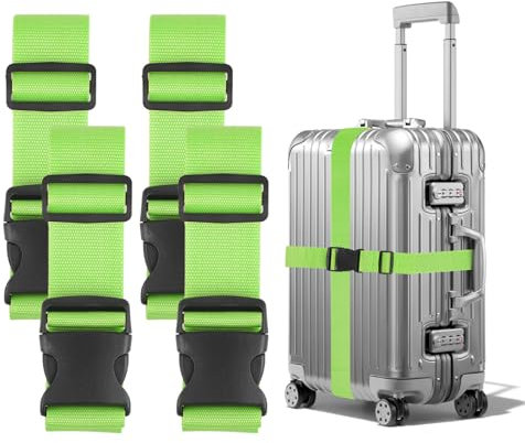 4 Pezzi Cinghie per Valigie - Cinghie per Valigie Regolabili, Accessori per Valigia, 200×5cm, per Fissare Valigia da 20 a 32 Pollici (Verde Fluorescente)