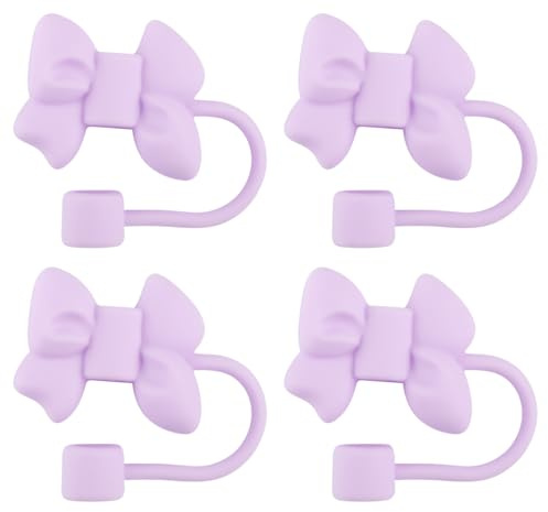 Lotsdonxia 4 Pcs Silicone Bow Straw Covers Stylish Toppers Straw Accessories for 30oz & 40oz Tumblers Cups Reusable, Durable Designs (Purple)