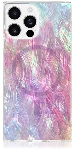 FLAUNT Official Square Protective Case - Compatible with iPhone 16 Pro - Compatible with MagSafe & Wireless Charging - Drop-Tested & Shockproof - (Pink Mother of Pearl)