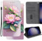Ammeer Coque pour Infinix Hot 40/Hot 40 Pro, PU Cuir Magnétique Flip Housse Étui Rabat Téléphone Cover Case Portefeuille Support avec Porte-Cartes Pochettes - Lotus