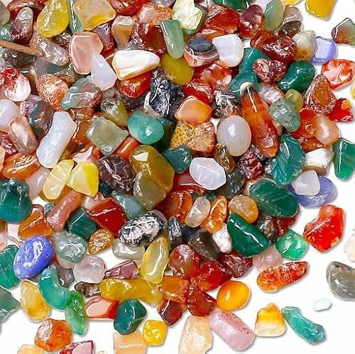 Sahoottie Mehrfarbig Achat Trommelsteine Mini Achat Steine 7-9 mm Kristall Chips Mehrfarbig Achat Deko Edelsteine Halbedelsteine Mischung Bunte Heilsteine Kleine Edelsteine für Heilung Dekoration 250g