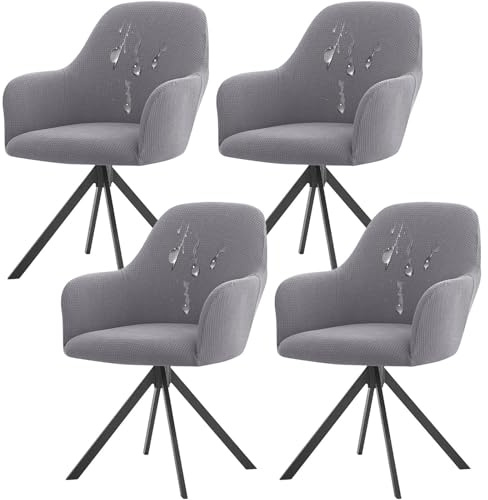 CLGTY Stretch Stuhlhussen mit Armlehnen für Esszimmer-hellgrau-4 Stück | Wasserabweisend Modern Hussen mit Elastischem Boden, Waschbar Sesselbezug für Buffetparty Dekorative
