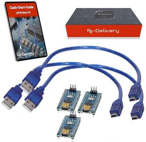 AZ-Delivery 5X LGT8 AZ-Nano V3 - Mikrocontroller Board mit LGT8F328P und CH340, kompatibel mit Arduino Nano, 32 MHz Taktfrequenz, mit vorgelöteten Pins & USB-Kabel, inklusive E-Book
