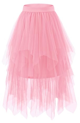 Bridesmay Gonne in tulle da donna, linea ad A, soffice rete a strati, gonna a tutù lunga per Halloween, tea party, Rosa-stile 1, S