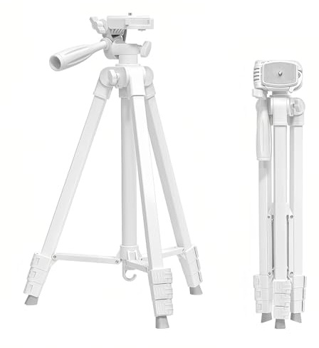 kakotopa Leichtes Stativ – 5-fach verstellbarer 3-Wege-Schwenk-/Neigekopfkopf, 360° drehbar, kompatibel mit Smartphone/DSLR/SLR/Projektor, perfekt für Vlogging/Videokonferenzen/Reisen (weiß)