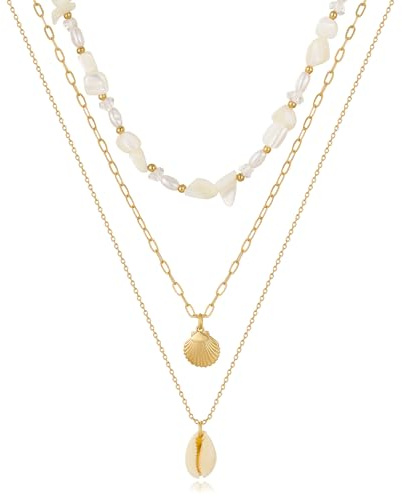 TOVABA Muschelkette Damen Gold - Boho Halskette mit Kaurimuschel, Seestern & Schnecke Charms, Nickelfreier Maritimer Strand-Schmuck für Sommer Urlaub & Alltag