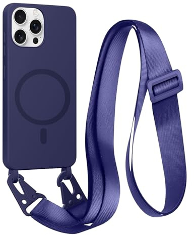 FMPCUON Magnétique Coque avec Cordon pour iPhone 11 Pro Max, [Compatible avec MagSafe] TPU Bumper Silicone Etui Housse avec Cordon Réglable Lanyard Case,Bleu