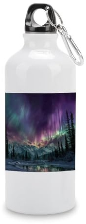 Jubonexis Northern Lights Travel Aluminum Water Bottle, Sport Bottle with Twist Cap Buckle for Men Women Camping Hiking 600ml