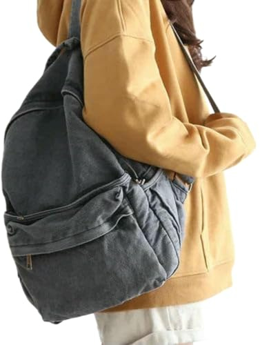 WANGPENG Tasche Vintage Canvas Backpack College Travel Rucksack Denim Laptop Student Rucksacktasche-grau-30 * 11 * 38 cm