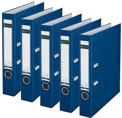 Leitz 10155035 Qualitäts-Ordner Plastik-Cover (A4, 5,2 cm Rückenbreite) blau, schmal | 5er Pack