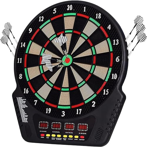Elektronische Dartscheibe Dartboard Elektronisch mit 6 Darts,24 Ersatzspitze Dartscheibe Elektronisch mit 27 Spiele 4 LED-Anzeigen,243 Variationen für16 Spieler