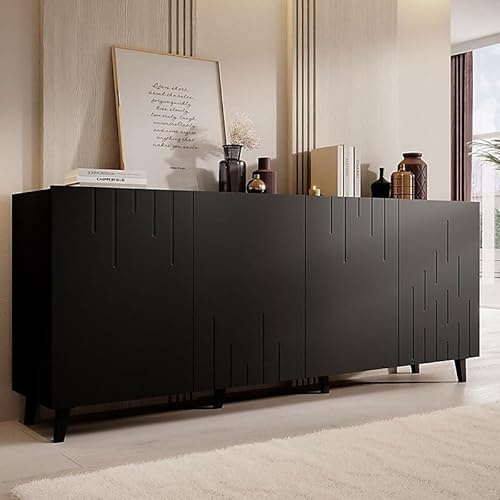 Agritrade AK BARI M Chest of Drawers Modern Sideboard TV Cabinet Media Unit with Storage – 200 cm Wide – Laminated Board with ABS Edges – Black Finish