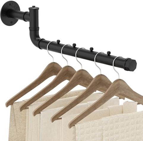 OUTBROS Handtuchhalter Industrial, Kleiderständer Wandmontage Schwarz | 40cm Garderobenstange Wandmontage, Schwenkstangen Wandgarderobe, 180° Einstellbare Richtung, DIY Garderoben System