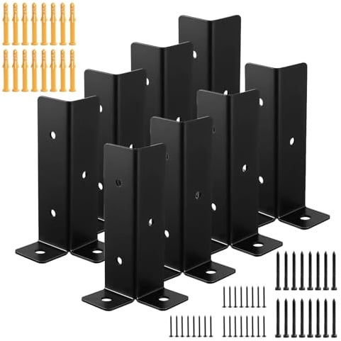 Woobroo 8 Pcs Deck Post Anchor Base Brackets - Adjustable Garden Pergola Base Bracket with Screws, Suitable for Fence, Pergola, Balustrade （Black）