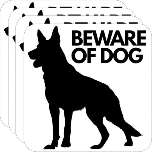TOTOMO Beware of Dog Stickers 4 Pack, 5 x 5 Inch Vinyl Warning Decals for Window Door Fence Gate, Front and Back Adhesive, Outdoor Waterproof UV Fade Resistant Dog Safety Signs