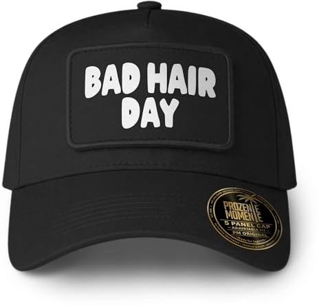 Prozente Momente Bad Hair Day - Cap mit Patch - 5 Panel Baseball Cap mit abnehmbarem Klett-Patch und verstellbarem Snapback-Verschluss Unisex – Party Accessoire für Malle, Ballermann, Festival, JGA
