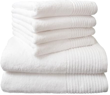 Dyckhoff 0410996005 Handtuchset Brillant, 2 Badetücher / Duschtücher 70 x 140 cm und 4 Handtücher 50 x 100 cm, 6-teilig, weiß