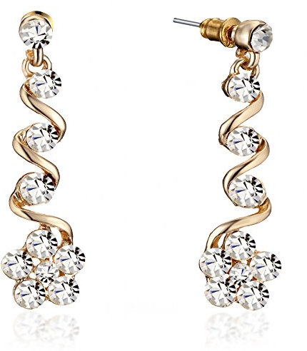 Gemini Ohrhänger Gelb Gold, 18K), attraktive Glitzer & Strass Elemente, Luxus Design, Blumenform, für jeden Anlass, beliebt bei Girls & Damen, 4,3 cm Länge