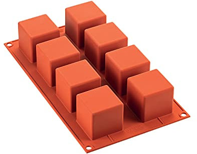 silikomart | SF104 Silikonform für CUBI Monoportionen, Antihaft, 8 Würfel, 1er Pack Kuchenform, 50 x 50 mm, h 50 mm, Made in Italy, Ziegelrot