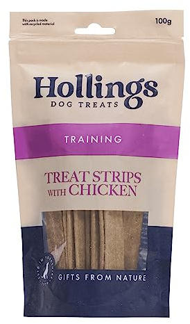 Hollings Treat Strips with Chicken Dog Training Treats, 100% Natural, Air Dried Chicken Strips for Adult Dogs, Gluten Free & High in Protein (100g)