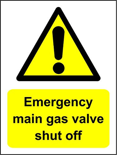 EMERGENCY MAIN GAS VALVE SHUT OFF SIGN - Self adhesive sticker 150mm x 200mm