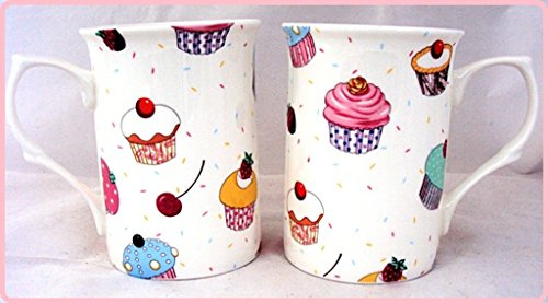 Fairy Cupcakes Mugs Set of 2 Fine Bone China Cupcakes Mugs Hand Decorated in the UK