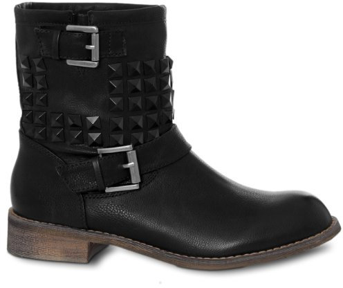 Caspar Damen Vintage Biker/Cowboy Stiefelette mit Metall Nieten Dekor und Schnalle, Farbe:schwarz, Größe:EU36/UK3/US6