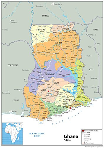Ghana Political Wall Map – Papier laminiert poster [GA] A1 Size 84.1 x 118.9 cm farblos