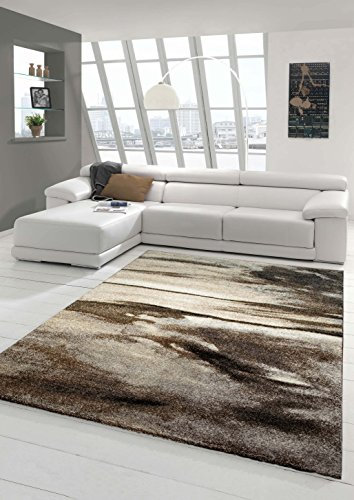 Designer Teppich Moderner Wohnzimmer Kurzflor Barock Design Meliert in Braun Taupe Grau - Größe 120x170 cm