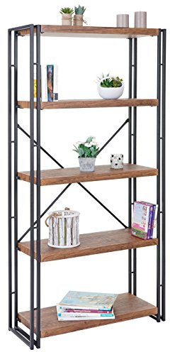 Mendler Bücherregal HWC-A27, Standregal Wohnregal, 165x80cm 3D-Struktur 5 Ebenen - Wildeiche-Optik